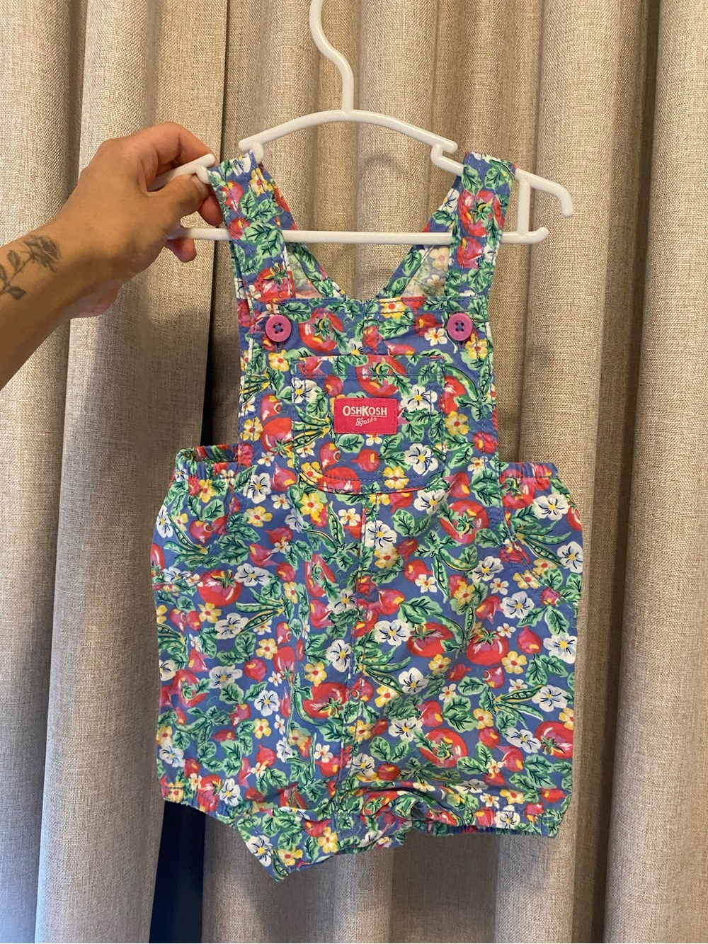 OshKosh B'gosh Floral Shortalls in Blue with Pink and Green Accents